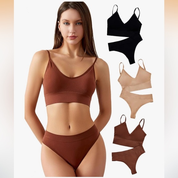 SCACTO Other - NEW Scacto Women's 3 Pack Wireless Ribbed Knit Bra and Panty Set